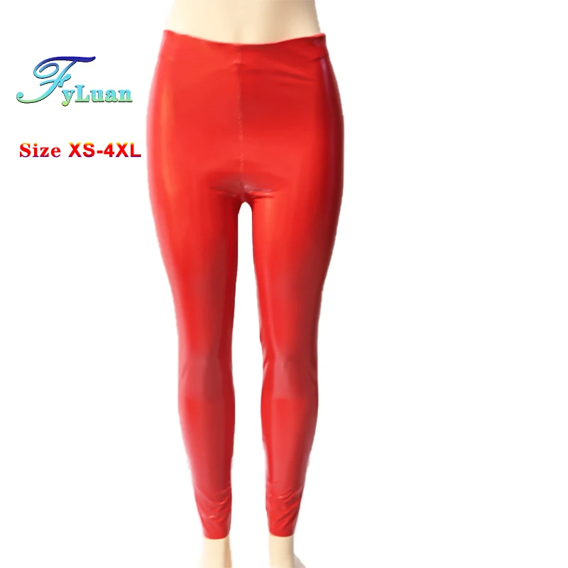 Women's Tight Bodycon Trousers with Elastic Band, Butt-Ends Faux Leather Pants for Party, 2025 New Shiny PU Tight Trousers Woman