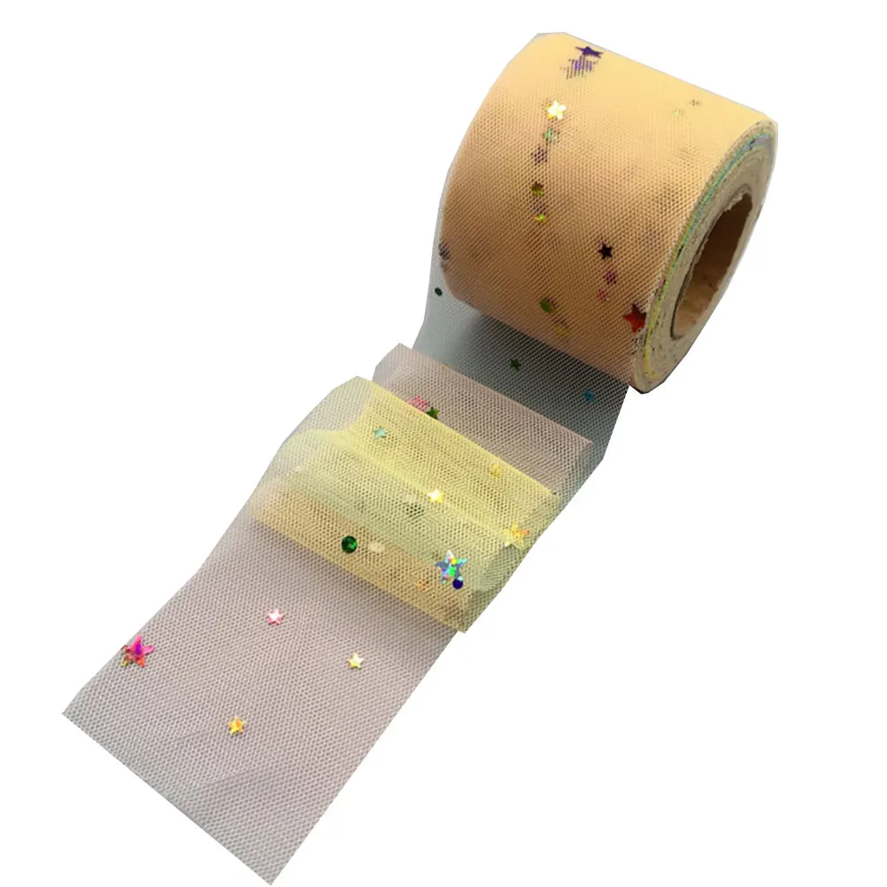 

Rainbow Sequins Star Moon Gauze Ribbon Light Yellow Handmade DIY Ribbon for Gift Clothes Headdress Decorative Gauze Strap