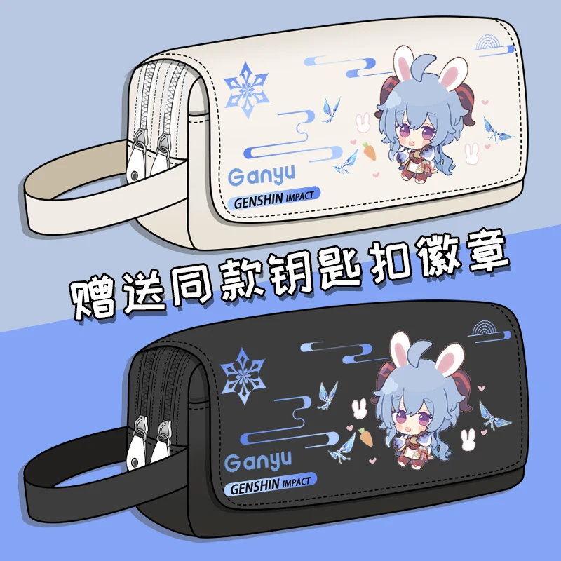 Anime Genshin Impact Pencil Case Klee Wenti Xiao Zhong Li Pen Bag Cartoon Anime Printing Canvas Pen Pouches Student Stationery