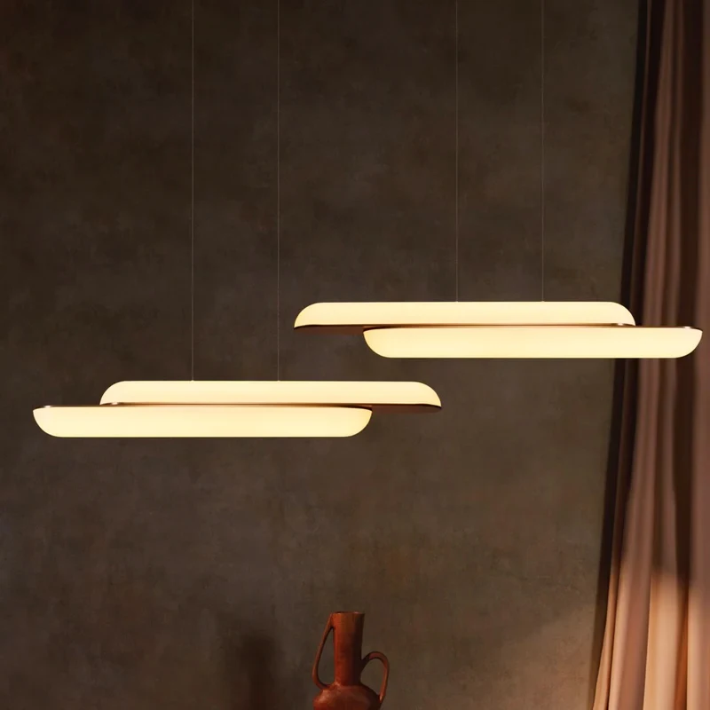 Nordic Long Stainless Steel LED Pendant Light Coffee Shop Dining Table Bar Counter Island Table Restaurant Lighting Chandelier