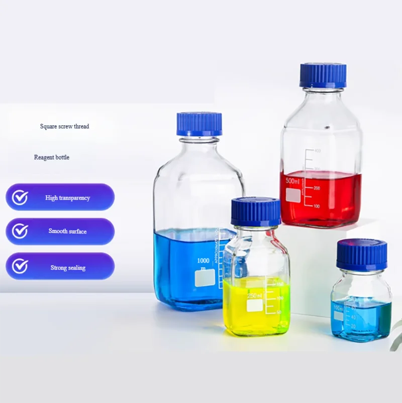 

Square screw-top reagent bottle mobile phase glass square bottle wire mouth blue cap wide mouth feeding bottle