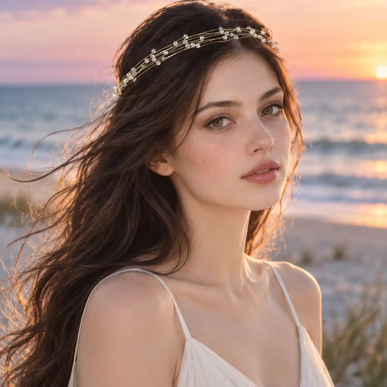 1 Piece of Vintage Elegant Multi-Layered Gold Thread Crystal Hairband Bohemian Bridal Headpiece