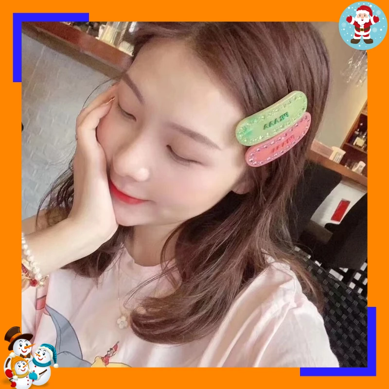 Zhang Yuanying Same Style Home Color Acetic Acid Spring Clip Internet Celebrity Star Same Style Girl Rhinestone Bangs Clip Headd