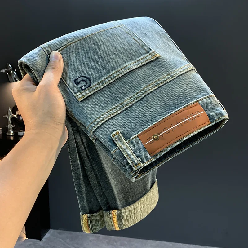 

Модные мужские джинсы с градиентом в стиле ретро, осень 2021, повседневные эластичные облегающие модные брюки с маленькими штанинами