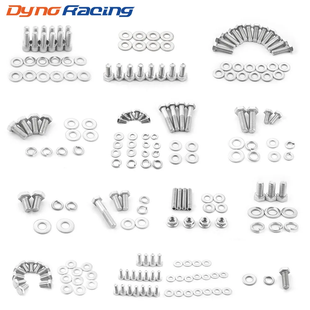 

Автомобильный небольшой блок двигателя, комплект шестигранных болтов для Chevy SBC 265 283 302 305 307 327 350 400, нержавеющая сталь (211 шт., гайки и болты)