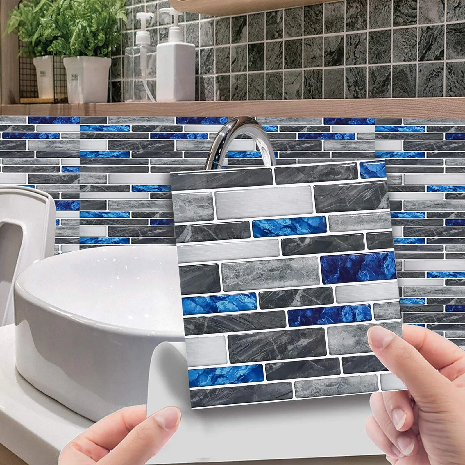 20pcs Crystal Tile Wall Stickers Self Adhesive Wall Sticker Home Wall Decor Kitchen Bathroom Background Wallpaper ﻿