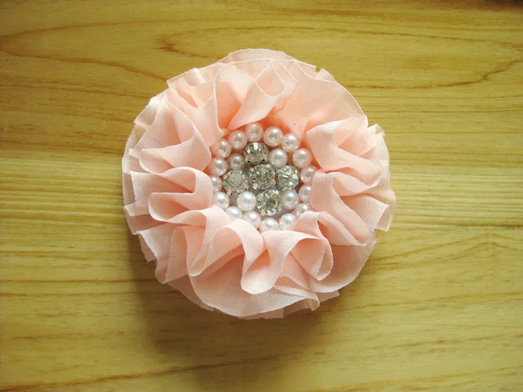 (5 stks/partij) 10 CM 15 Kleuren Trend Vintage Chiffon Bloem Verstoorde Bloem Met Parel Strass Centrum Voor Baby Meisje Haaraccessoires