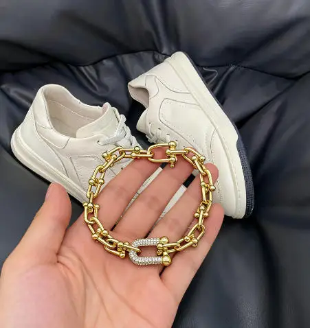 TIF Pulsera clásica minimalista con hebilla de cadena personalizada de plata de ley 925, accesorios para zapatos de estilo unisex