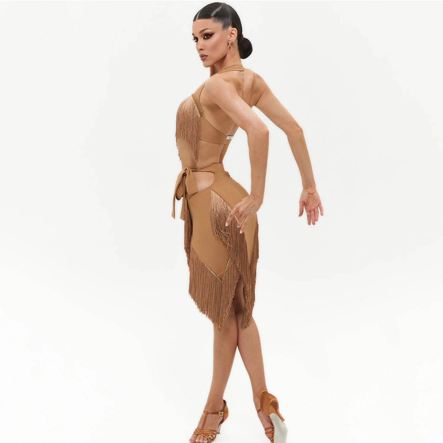 Mulheres pendurado pescoço borlas franjas superiores saia irregular trajes de dança latina chacha tango samba dança desempenho wear dql11535