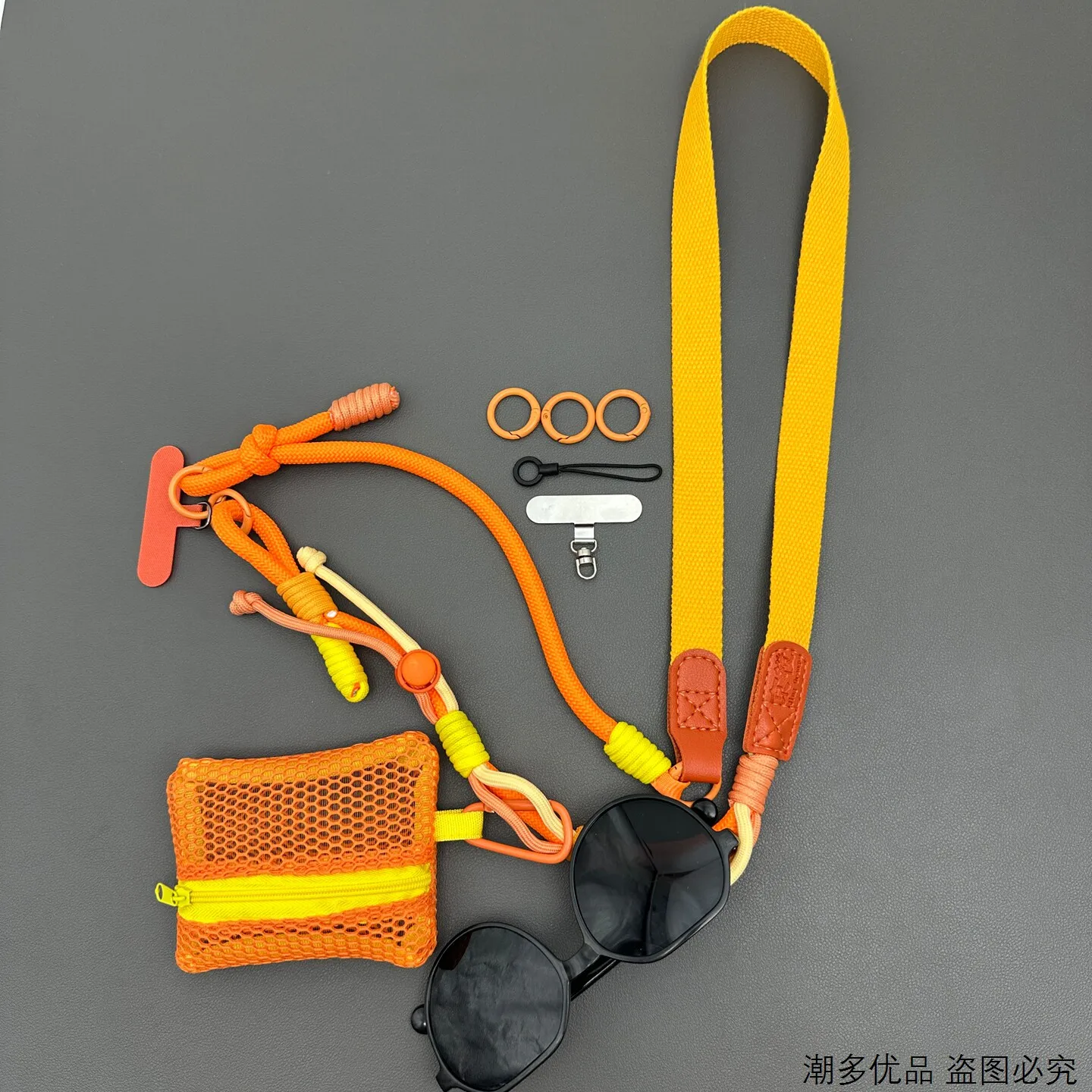Handmade Dopamine Color Woven Mobile Phone Lanyard Crossbody Pendant Mini Bag Buggy Strap Portable