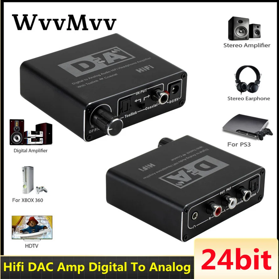 

Portable Hifi DAC Amp Digital To Analog Audio Converter RCA 3.5mm Headphone Amplifier Toslink Optical Coaxial Output dac 24bit