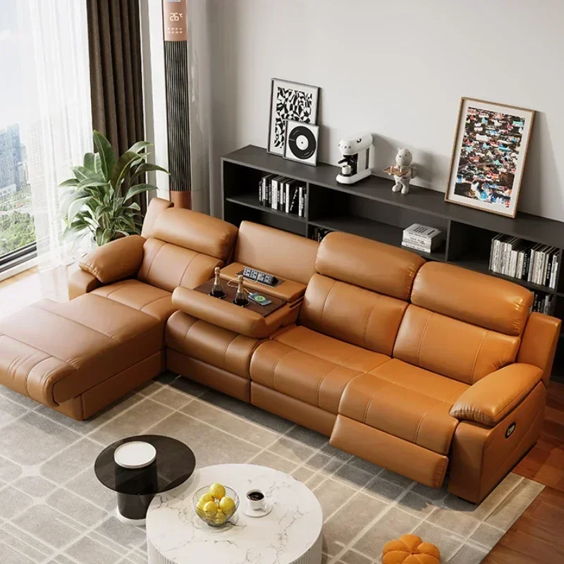 Relaxing Genuine Leather Living Room Electric Reclining Italian Sofa Lounge Luxury Apartment Furniture