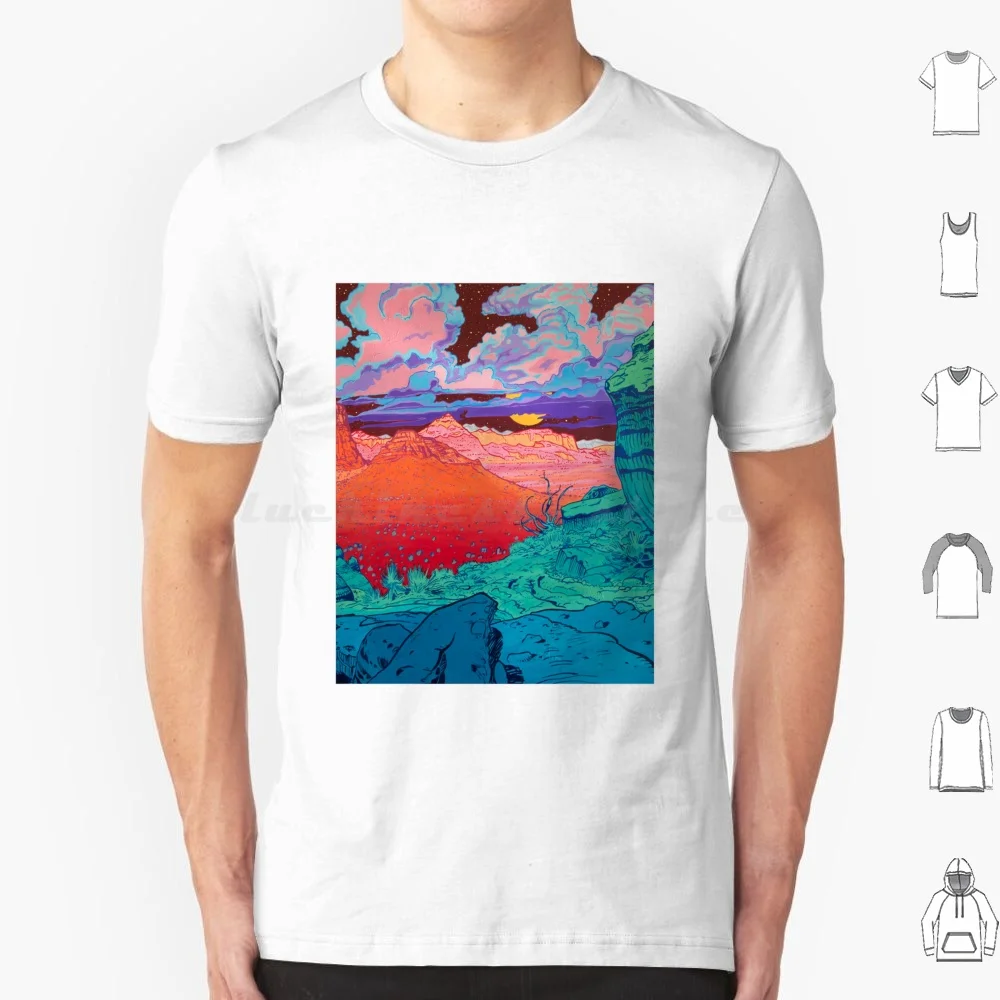 Pink Clouds T Shirt Big Size 100% Cotton Pop Art Comic Color Pop Culture Pop Landscape Desert Moon Rocks Valley Geology