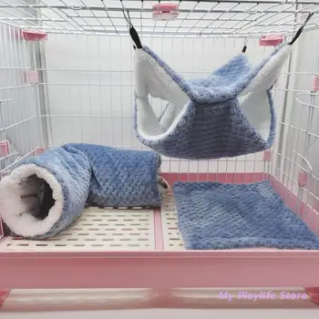 햄스터 해먹 터널 쿠션 플러시 행잉 동굴 오두막 겨울 따뜻한 집 작은 동물 기니피그 슈가 글라이더용, 3 피스