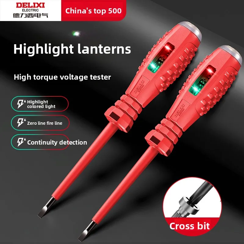 DELIXI 70-250V Electric Voltage Tester Screwdriver AC Non-Contact Test Pen Phillips Flathead Dual Use Electrician Circuit Detect