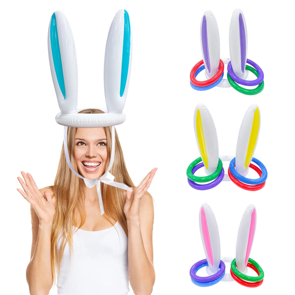 1 pezzo di giocattolo gonfiabile in PVC orecchio di coniglio atmosfera palloncino puntello Gioco per feste di Pasqua Gioco a cerchio Cerchio da lancio Giocattolo a cerchio di Pasqua