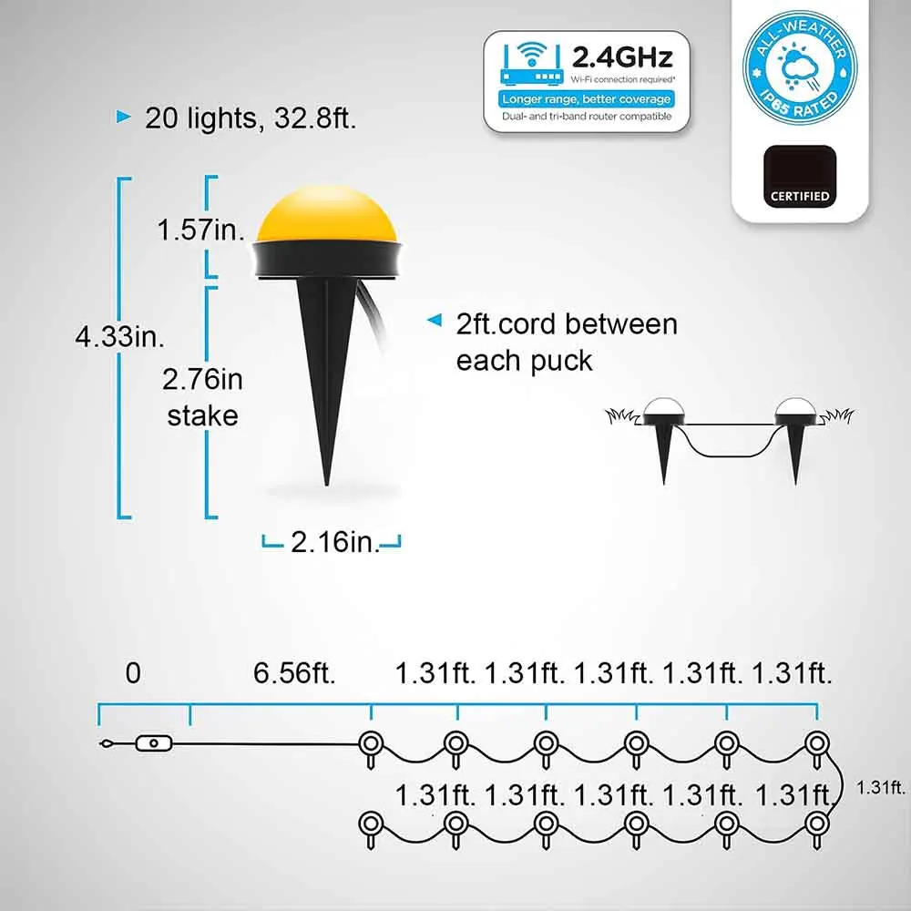 IP65 Outdoor Ground LED Light Smart Wifi 10M 20 Bulbs USB Voice APP Remote Control for Garden Lawn Courtyard Christmas Festival