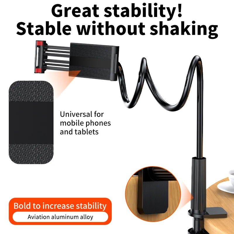 Gooseneck Phone Tablet Holder | 70cm/100cm Flexible Arm | Clamp-On Stand for Bed Desk | Universal 3.5-10.5 inch Device