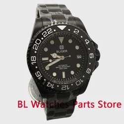 BLIGER 43mm Full Black Case NH35 Mechanical Men'S Watch Rotating Bezel Ceramic Insert 24 Jewels NH35A MIYOTA 8215 Steel Strap