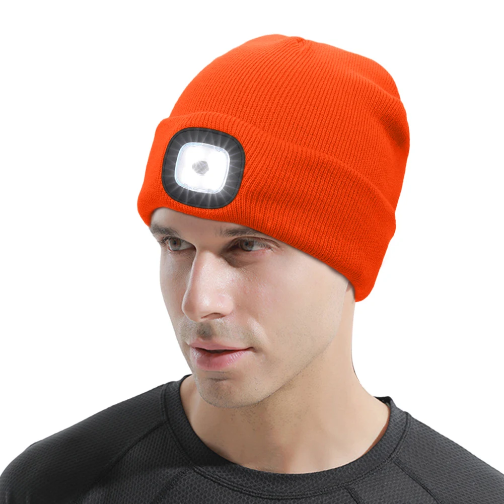 Unisex LED Beanie USB Rechargeable Winter Hat with Three Brightness Settings for Outdoor Activities and Nighttime Use