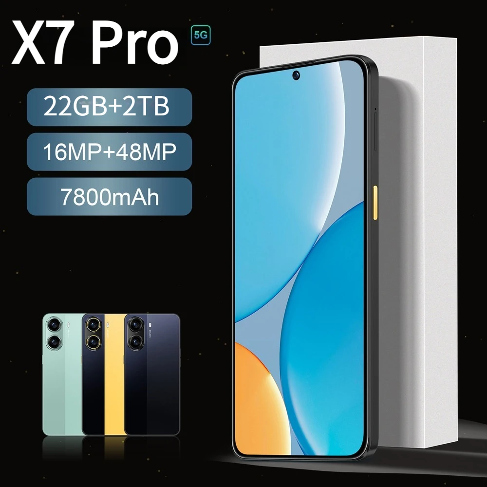 Nieuwe Smartphone X7 Pro Origineel 7800mAh 22GB+2TB Android Mobiele Telefoons Gezichtsherkenning 5G Dual SIM Wereldwijde Versie Mobiele Telefoons