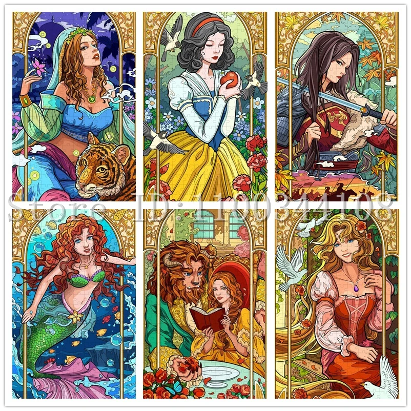 Disney Princess Wooden Puzzles Dor Girls Unique Gifts 35/300/500/1000 Pieces Cartoon Jigsaw Puzzles Handmade Toys & Hobbies