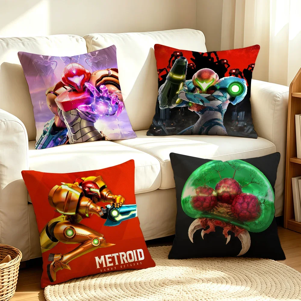 Game M-Metroid P-Prime-S 4 cushion cover Soft Smooth Pillow Case Hidden Zipper Washable Decorative Couch Office Gift