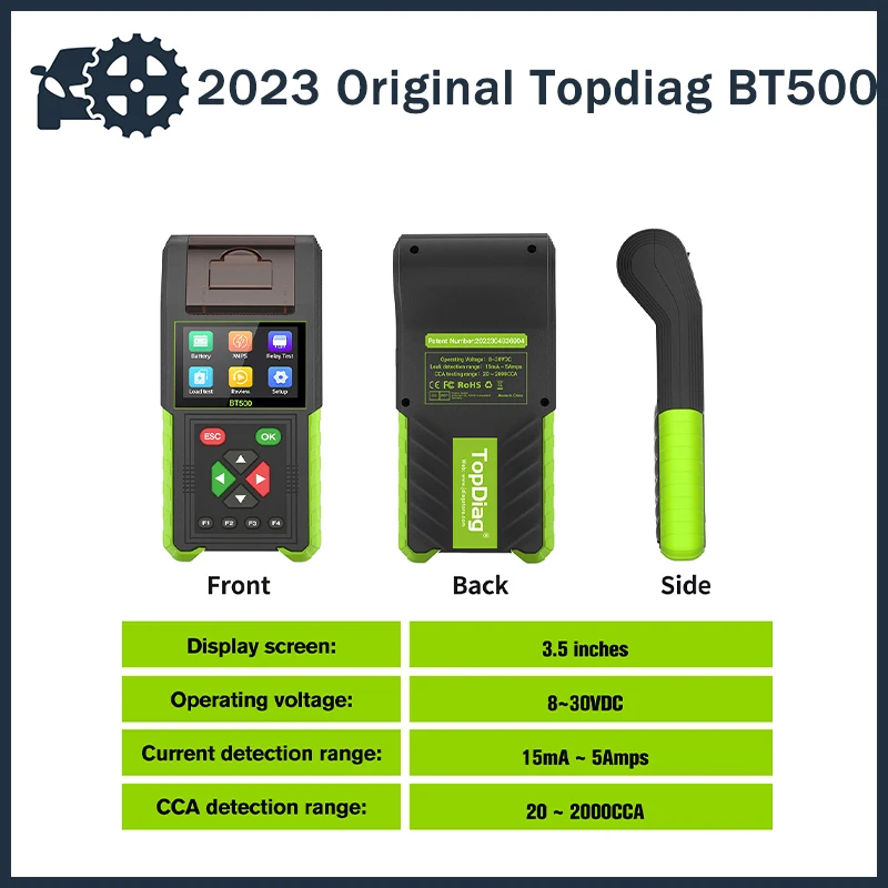 

Topdiag BT500 Multifunctional Battery Analyzer Car Battery Tester 12V/24V with Leakage Detection/Load Test /One Click Printing