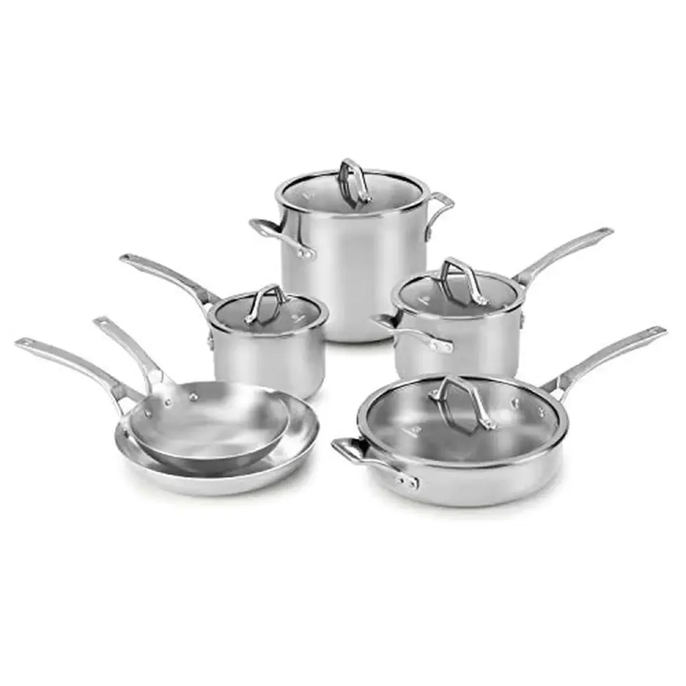 10-Piece Stainless Steel Cookware Set with Even-Heat Distribution Durable Metal Construction Oven Safe Stay-Cool Handles