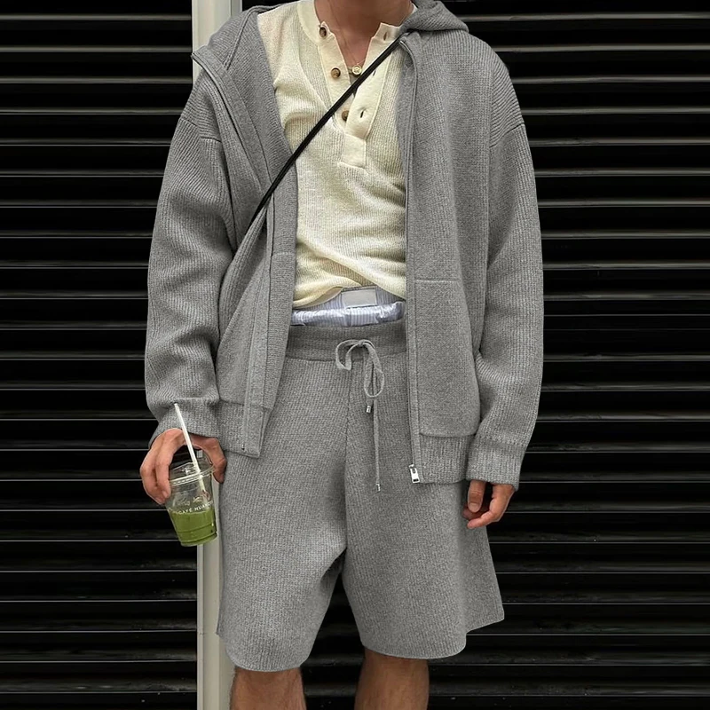 

INCERUN Men Sets Solid Color Hooded Long Sleeve Sweatshirt & Shorts Two Pieces Sets Streetwear Loose 2026 Fashion Men's Suits