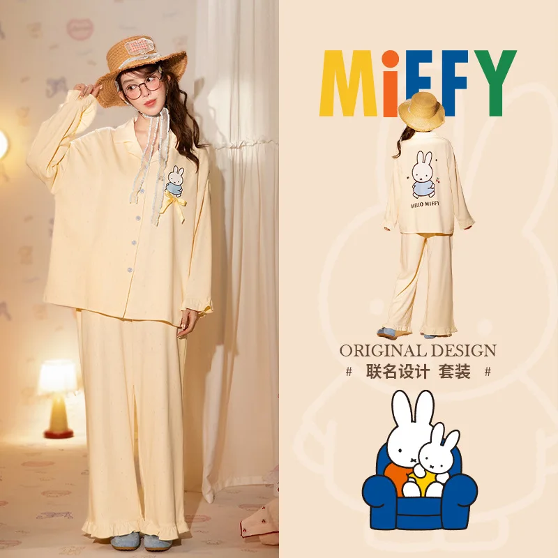 Neue Miffy Frühling und Herbst langärmelige Pyjamas Damen reine Baumwolle lässig niedlich einfache Strickjacke Home Kleidung