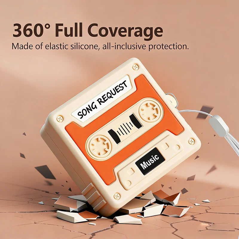 3D Retro Cassette Tape Style Earphone Case For Samsung Galaxy Buds 4 4 Pro Silicone Soft Anti-Knock With Rope Cover For Buzz 4