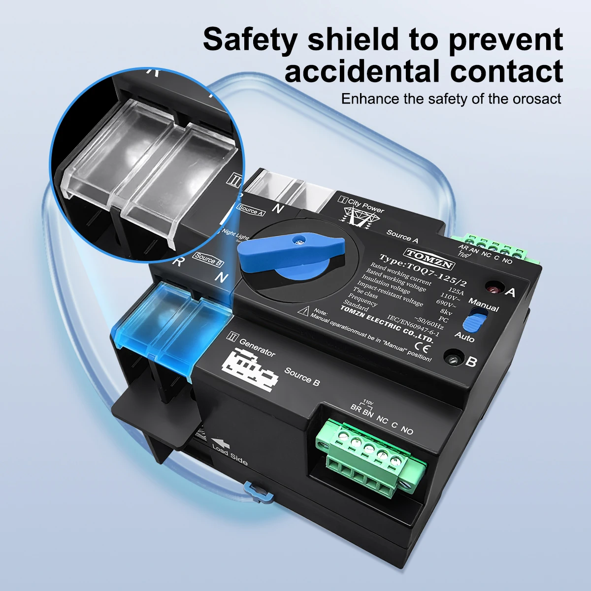 TOMZN Din السكك الحديدية ATS 110 فولت 120 فولت المزدوج الطاقة النقل التلقائي الكهربائية مفتاح جهاز انتقاء دون انقطاع 2P 63A 100A 125A #6