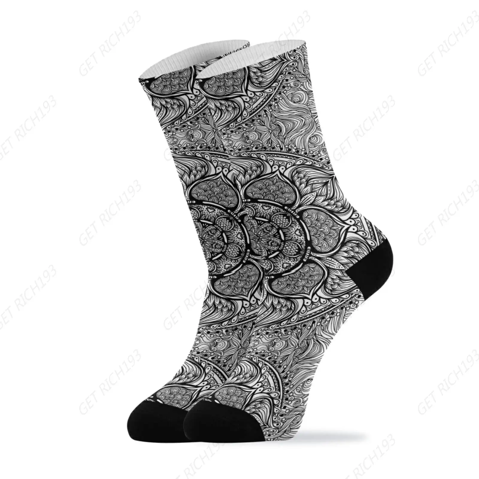 Boho Indian Paisley Tattoo Mandala Flower Casual Crew Knee High Sock Athletic Soft Circulation Socks For Running Travel Cycling