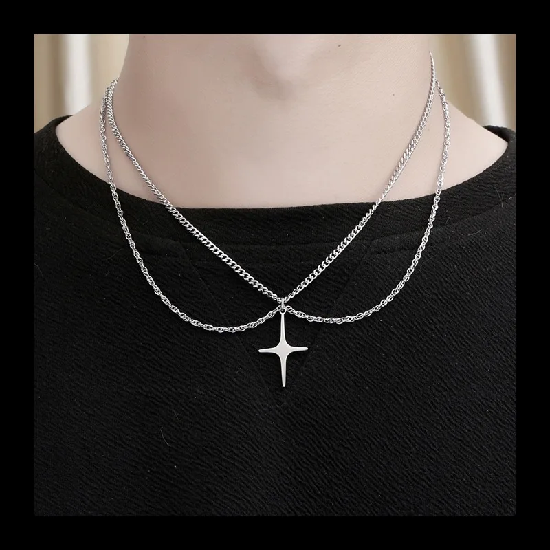 التيتانيوم الصلب قلادة الرجال العصرية تنوعا النجوم قلادة قلادة المرأة الهيب هوب المتخصصة شارع العليا طبقة مزدوجة الملحقات #1