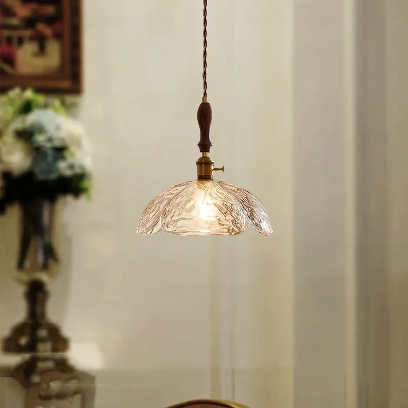 IWHD fleur abat-jour pendentif LED luminaires café Bar Loft salle à manger salon français Vintage cuivre bois suspension