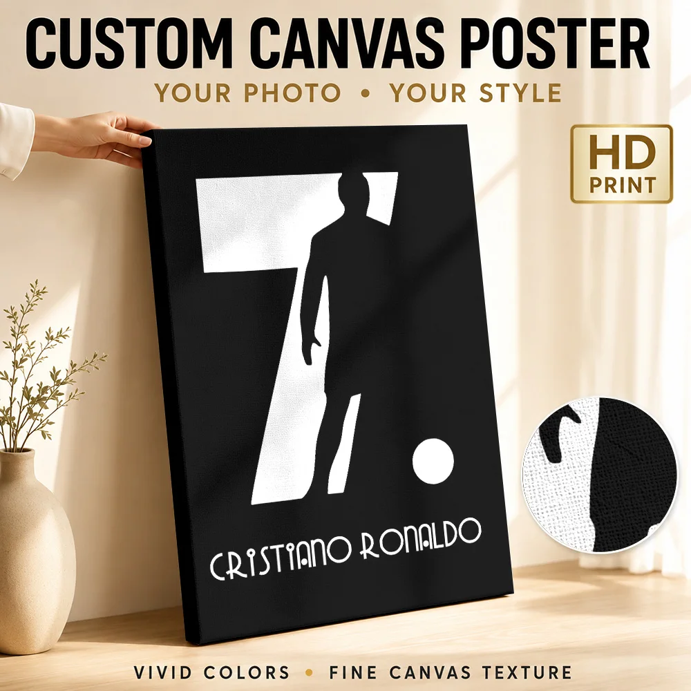 Cristiano Ronaldo 7 Silhouette Framed Canvas Poster Custom Sports Portrait Canvas Wall Art for Bedroom Gym Decor Ready to Hang