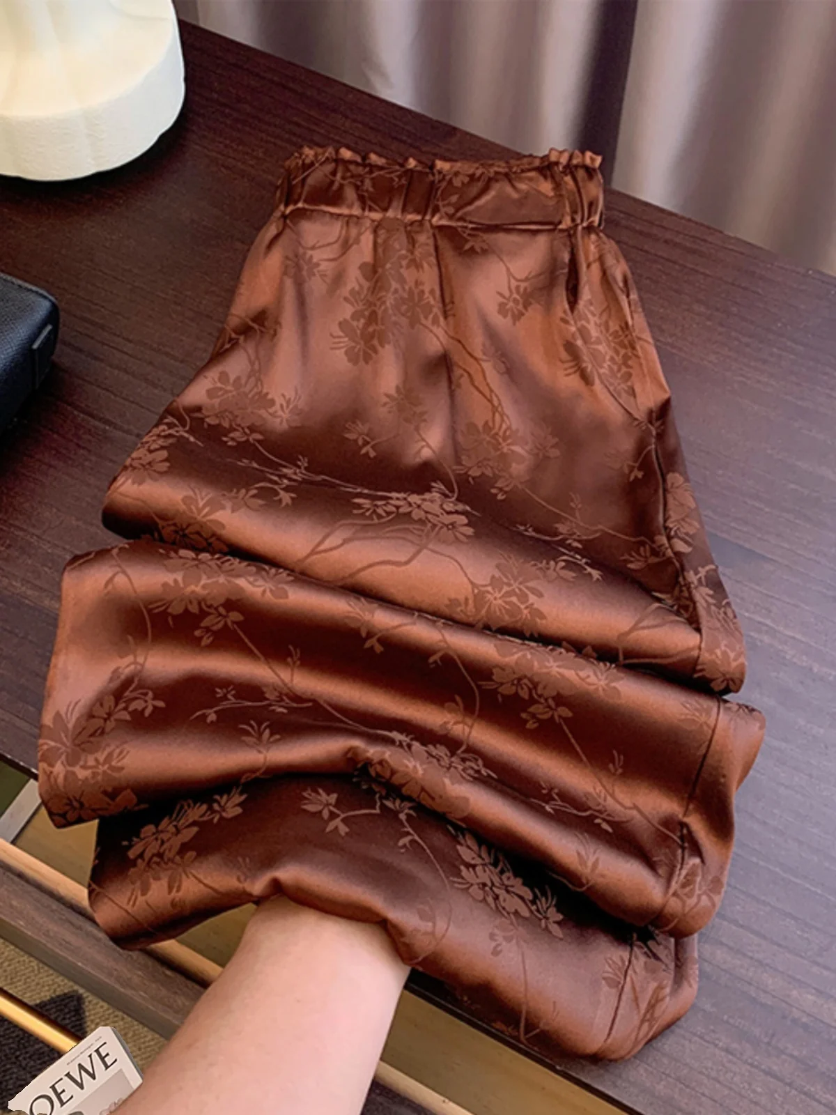 

Новые китайские атласные широкие брюки, женские летние брюки большого размера в стиле ретро, высококачественные прямые повседневные длинные брюки из ацетата, модные