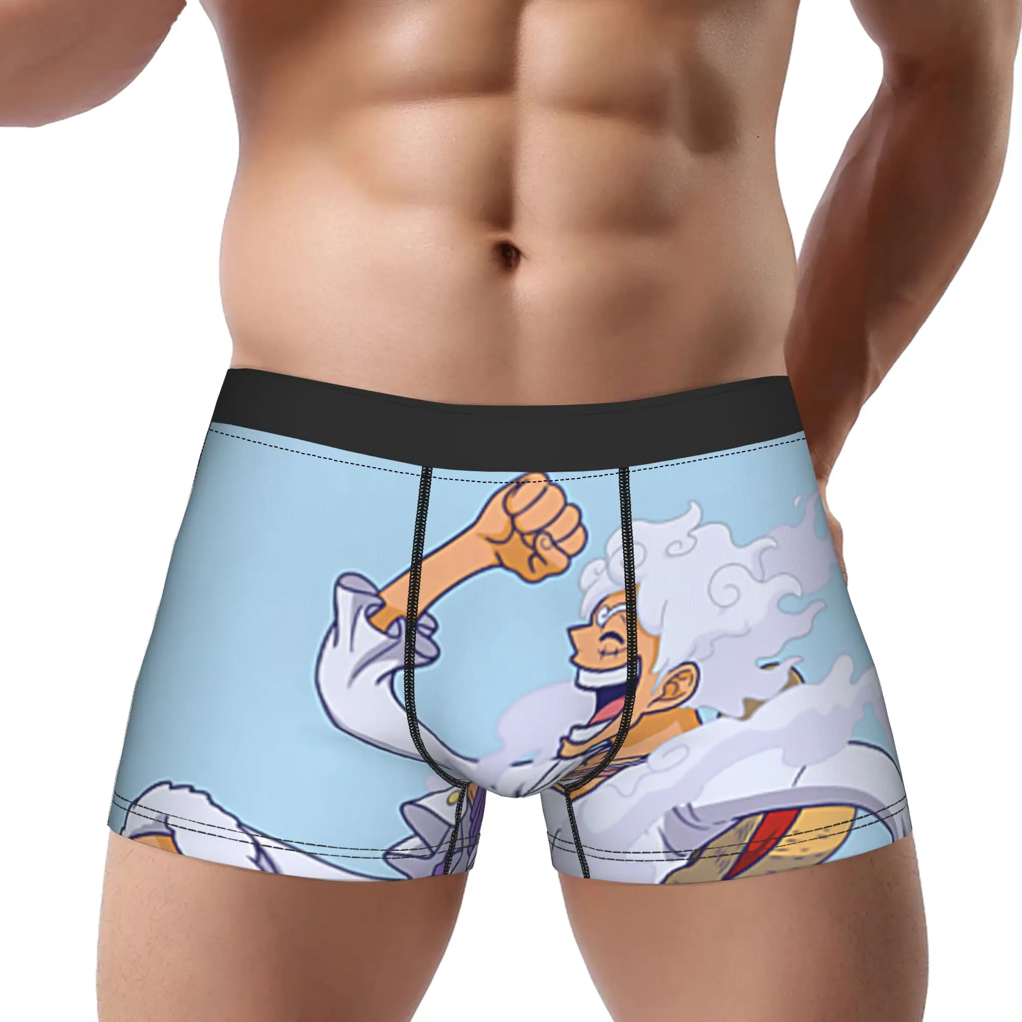 Anime Luffy Gear 5 Action Pose Underpants Breathbale Panties Men Underwear Print Shorts Boxer Briefs