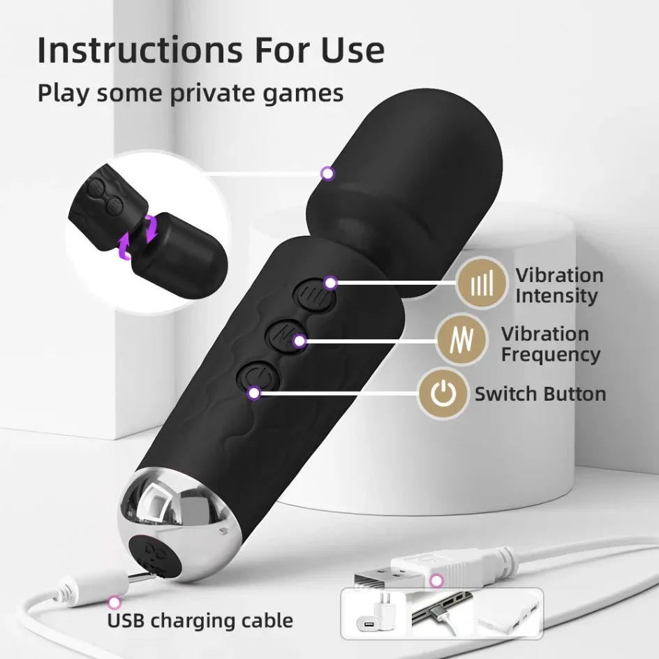 AV Vibrator Wand Personal Massager Clit Stimulator Sex Toy for Women 20 Patterns 8 Speeds Rechargeable Mini Vibrators Adult Toys - Image 4