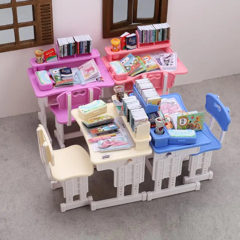 

42Pcs Dollhouse School Set-Miniature Desk/Chair/Book Collection, Classroom Scene for Miniature Displays & Dioramas