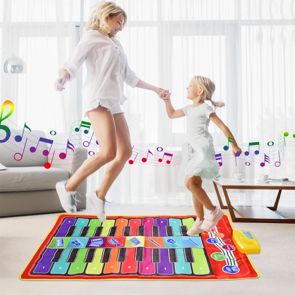 Kids Musical Piano Mat Duet Keyboard Play Mat 20 Keys Floor Piano with 8 Instrument Sound 5 Paly Modes Dance Pad Educatinal Toys