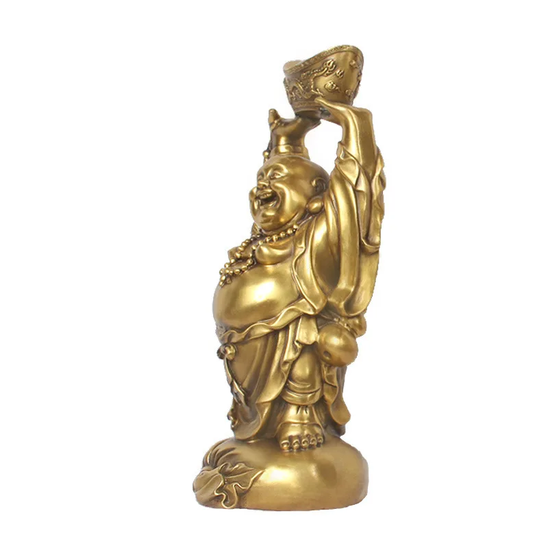 Maitreya Buddha holding a gold ingot, a decorative piece symbolizing good fortune and blessings, wholesale bronze