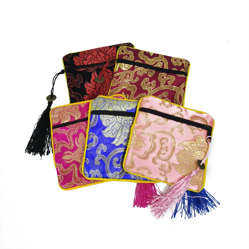 

Chinese Style Retro Auspicious Cloud Pattern Square Embroidery Zipper Bag Coin Purse Jewelry Storage Bag Mini 11.5*11.5cm
