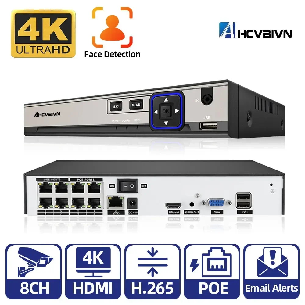 

8CH POE NVR Security IP Camera Video Surveillance CCTV System P2P 8mp 4K Network Video Recorder H.265 Motion Face Detect HD NVR