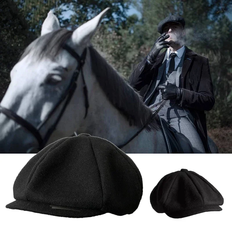 

Black Newsboy Cap With Blade Wool Men Women Hat British Style Gatsby Flat Cap Woolen Octagonal Cap Autumn Winter Male Beret NC52