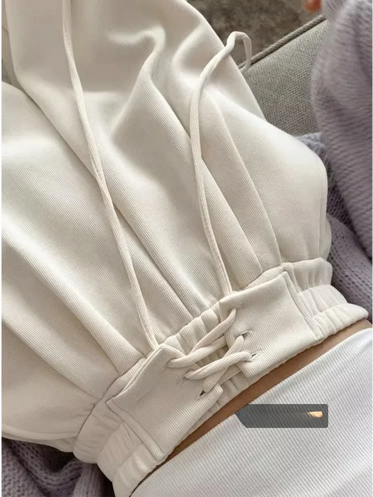 

Женские спортивные брюки с высокой талией, свободные, белые, повседневные, широкие штанины, весна 2026, новые, удобные, повседневные брюки