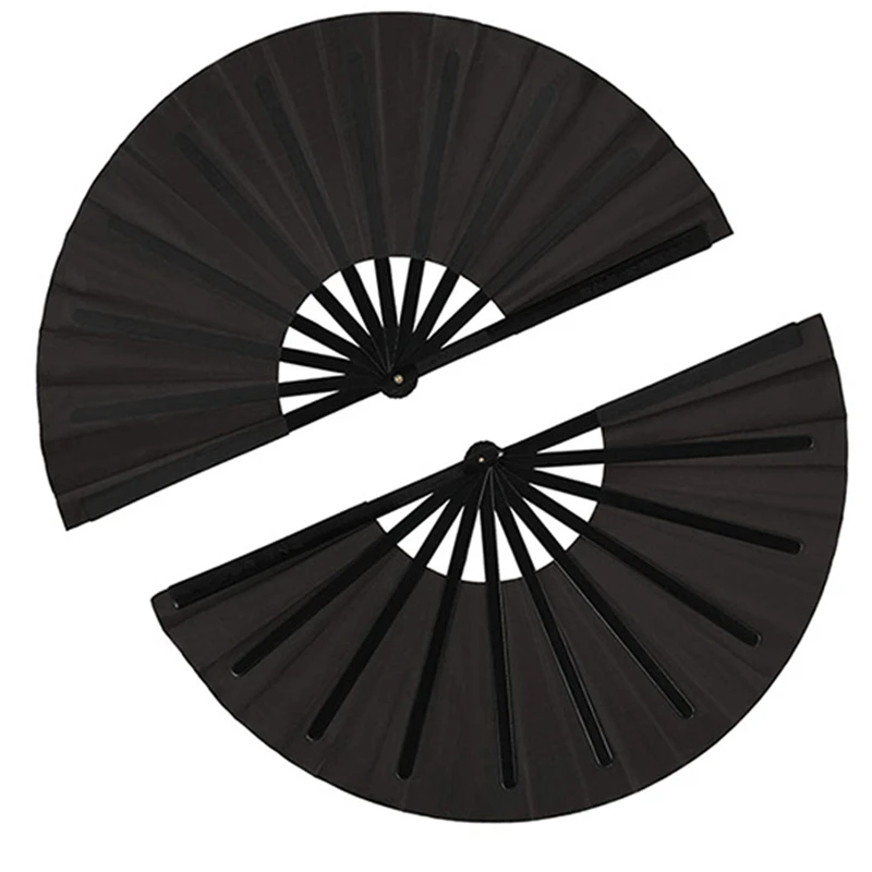 

Hot 12 Pieces Large Folding Fan Nylon Cloth Handheld Folding Fan Chinese Kung Fu Tai Chi Fan Black Decoration Fold Hand Fan