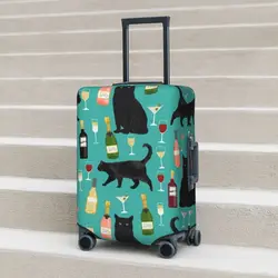 Copri valigia con stampa vino colorato Vacanza Divertente gatto nero Custodia elastica per bagagli Protezione da viaggio