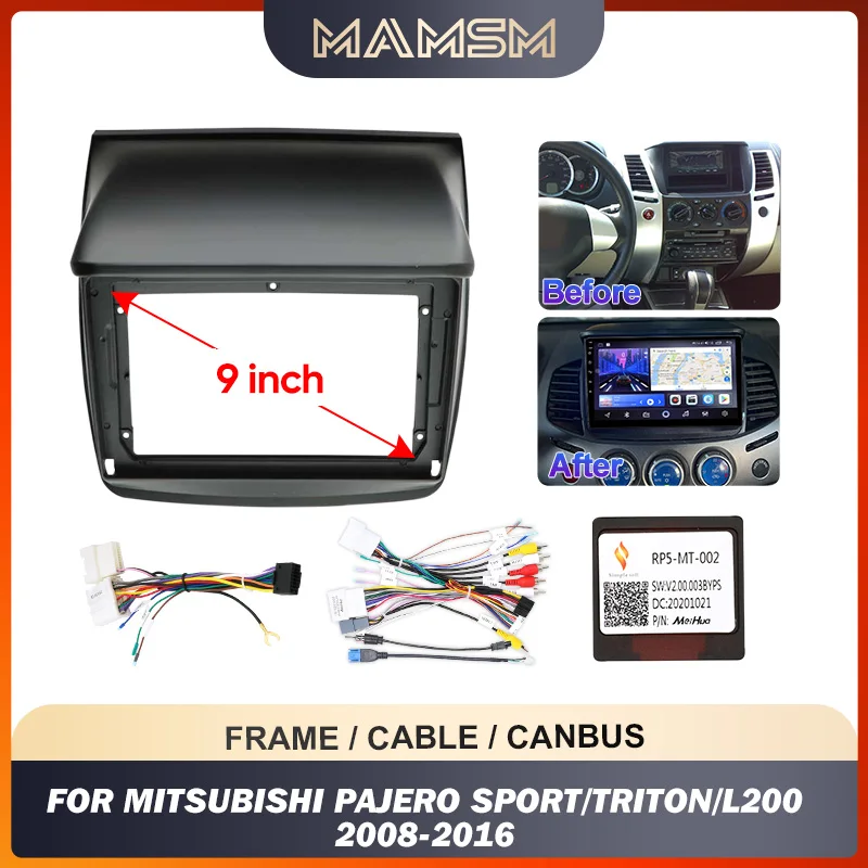 カーラジオ9インチ,Android,ステレオ画面,ナビゲーション,ダッシュボード,ケーブルフレーム,Canbus,Mitsubishi Pajero Sport L200 Triton 2008-2016